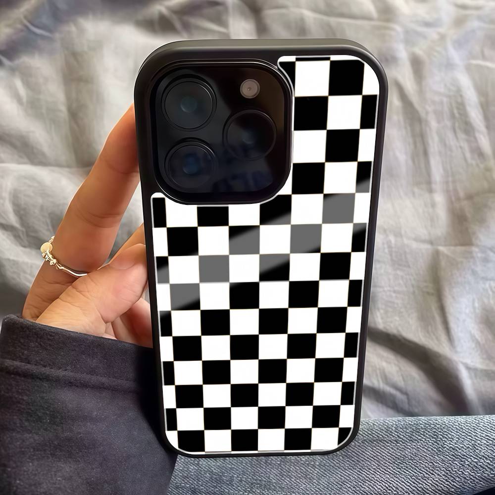 Черно-белый шахматный узор PC+TPU Чехол для телефона Для Iphone 17 Air 16 15 14 13 12 11Pro Max Жесткий пластик