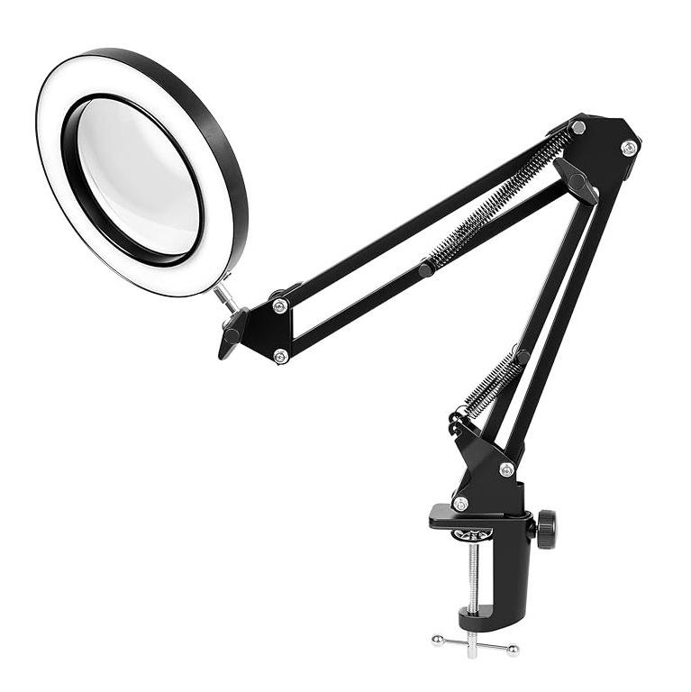 LED Long Arm American Style Folding Magnifier Desk Lamp for Welding and Repair with Eye Protection