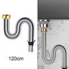 Bathroom 120/150cm Stainless Steel Sink Siphon Waste Drain Flexible Pipe Hose