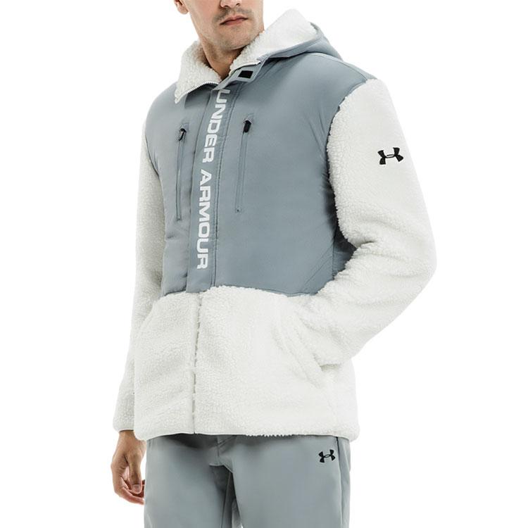 UA Свакет Шерпа Комбинированная Куртка с Капюшоном из Овчины Мужская Куртка Серая Белая 1345051-100
