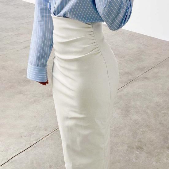 Женская юбка-миди из искусственной кожи с высокой талией и бедрами, однотонная длинная юбка, тонкая