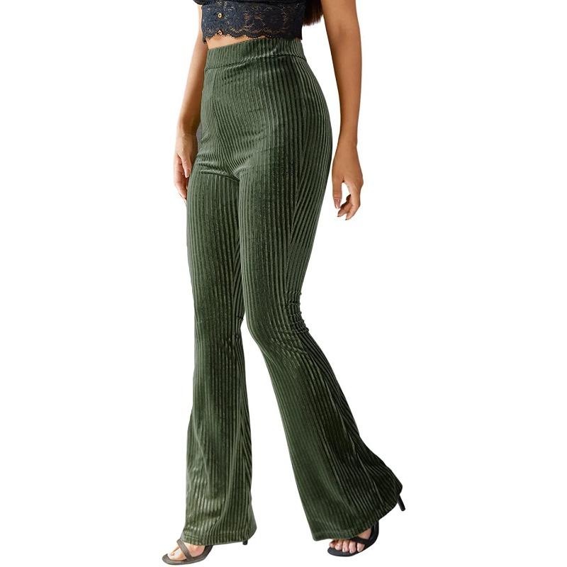 Женские новые модные сексуальные однотонные брюки-клеш с высокой талией из золотистого бархата в полоску