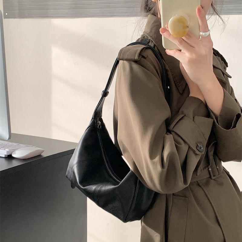 Croissant Soft Sheepskin Dumpling Bag Women's Minimalist Genuine Leather Women's Bag Niche Vintage Shoulder Crossbody Bag