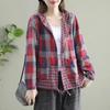 Korean Fashion Women's Spring Loose Hooded Plaid Shirts Casual Blouses Oversized