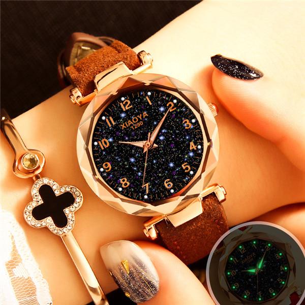 Starry Luxury Sky Watch For Women Fashion Quartz Wristwatch Ladies Casual Leather Strap Watches