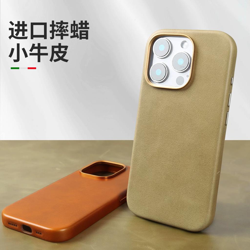 Genuine Leather Phone Case for iPhone 16 Pro Max Premium Business Slim Full Wrap Magnetic Shockproof Cover with AI Button for 16 Pro 16