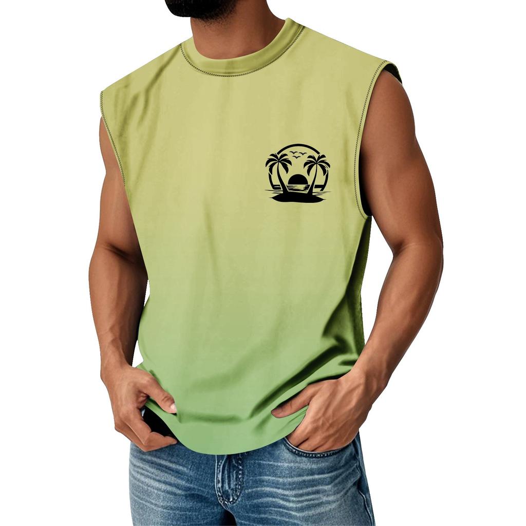 Мужская летняя майка без рукавов с принтом, круглым вырезом и градиентом, спортивная, в стиле кэжуал
