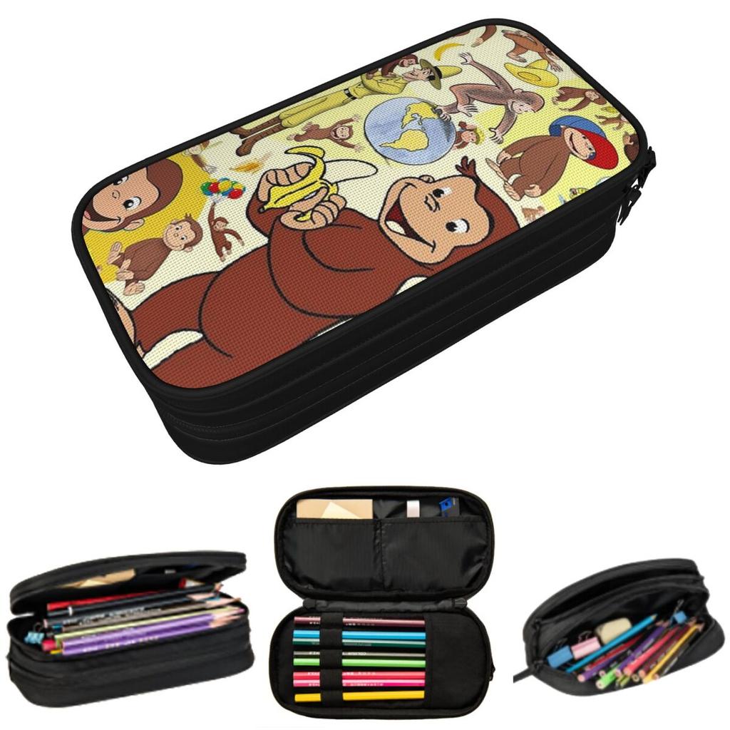 Cartoon Curious George Monkey Anime Pencil Case for Boy Girl Gifts Pen Box Pencil Bag Stationery Supplies Pen Holder Bag