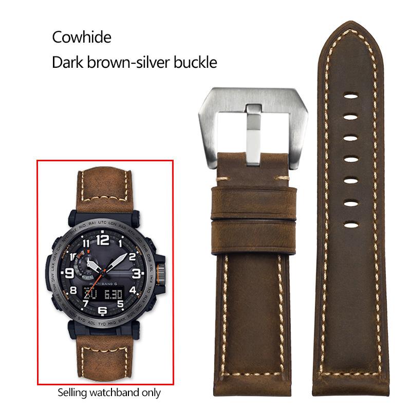 24mm Cowhide Frosted Italian Leather Watchband for Casio PROTREK Series PRG-600/PRG-650/PRW-6600 Outdoor Sports Bracelet Strap