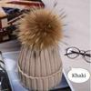 2023Hot Women Winter Racoon Fur Pom Pom 15cm Ball Knit Beanie Ski Cap Bobble Hat