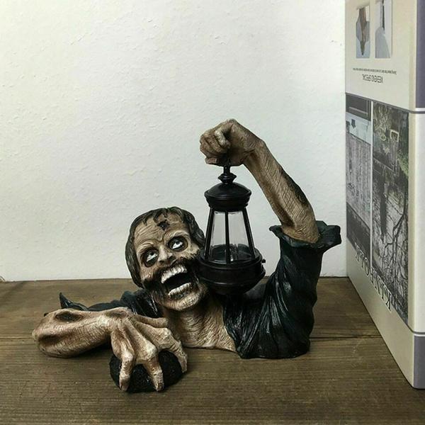 Halloween Decoration Lantern Zombie Garden Statue, Frightening Nightmare Horror Personality Waterproof Handmade Resin Made