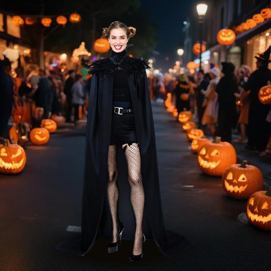 Хэллоуинская шаль из бархатной ткани, плащ костюма демона ангела, легкая застежка, воротник из искусственных перьев, плащ для косплея на Хэллоуин