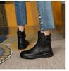 Women's Large Size Buckle Short Boots: Autumn/Winter, Round Toe, Flat Bottom, Retro Casual Martin Style.