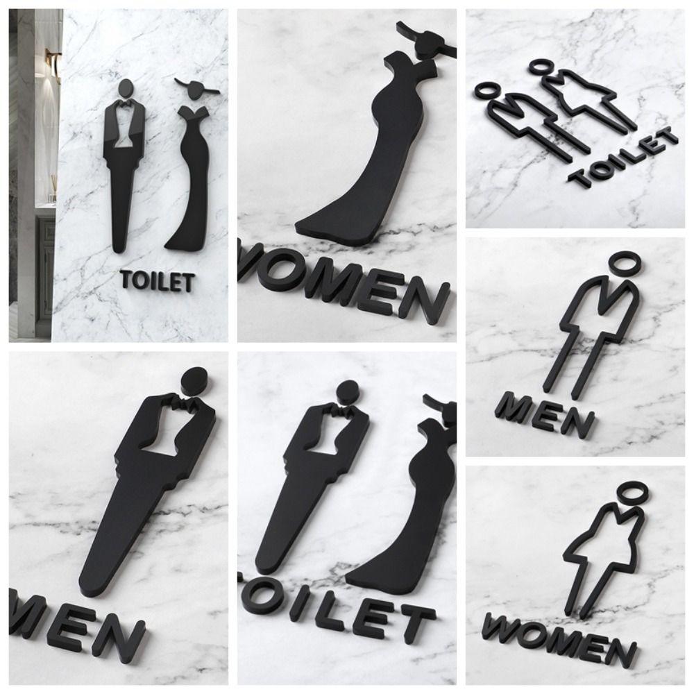 Акриловые вывески для туалета, черные таблички для туалета, знак ориентации для мужчин и женщин, туалетные таблички, дверные таблички