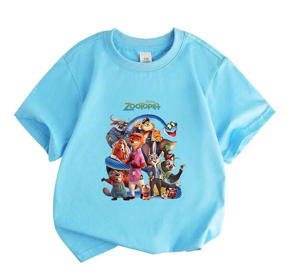 Kids Boys Girls 100% Cotton Short Sleeve O-neck T-shirt, Cute Animated Animal Group Print Casual Soft Tees for Children Daily Wear, Breathable Lightwe