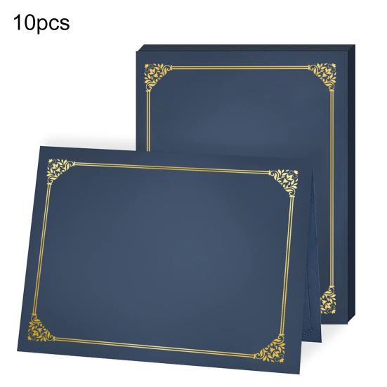 10 Pcs Black Certificate Holders Diploma Covers for 12.6 X 9.45 Inch Paper Gold Foil Border Cardstock Award Graduation