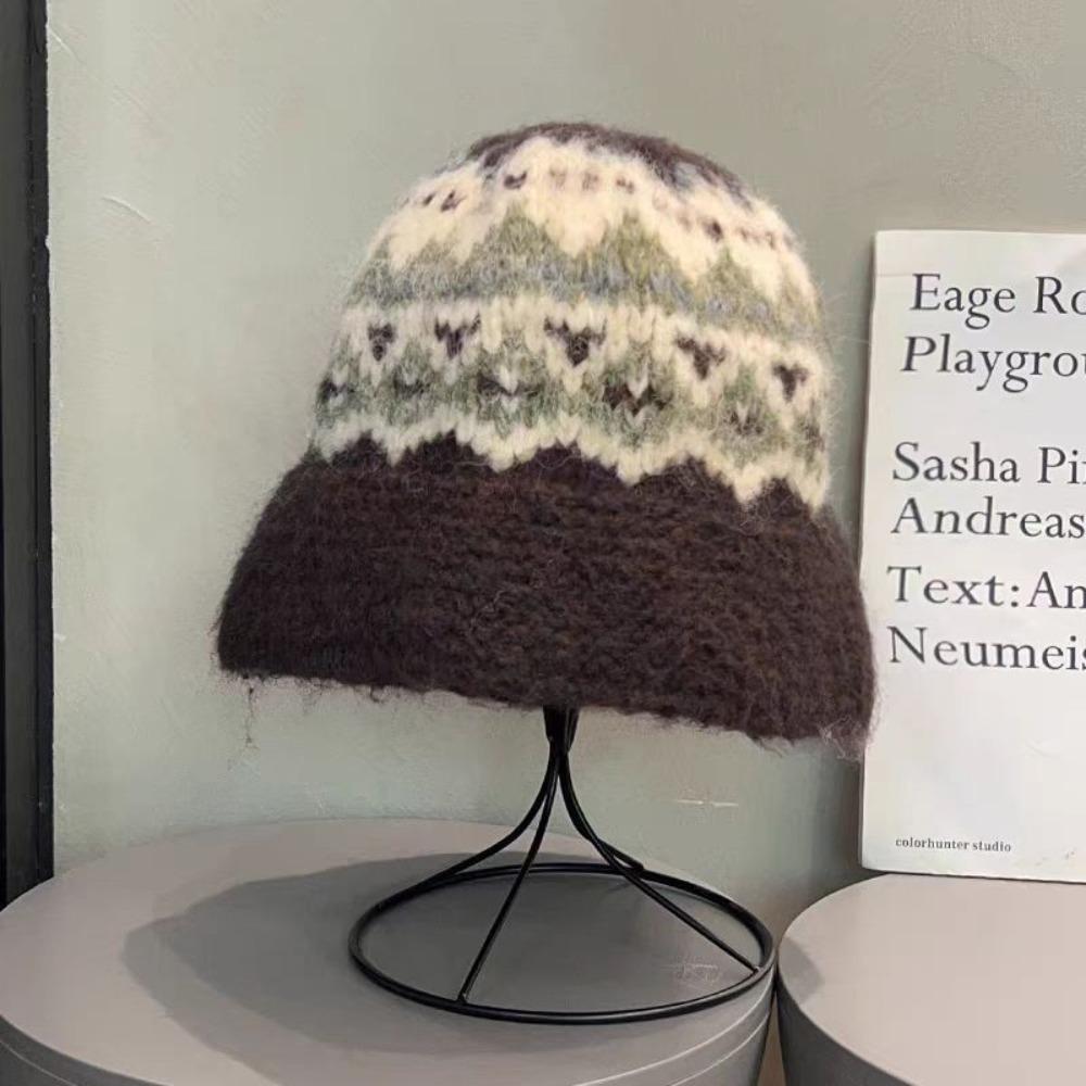 Warm Handmade Woolen Hat Autumn Winter Wool Knitted Hat Fashion Knitted Bucket Hat  Women