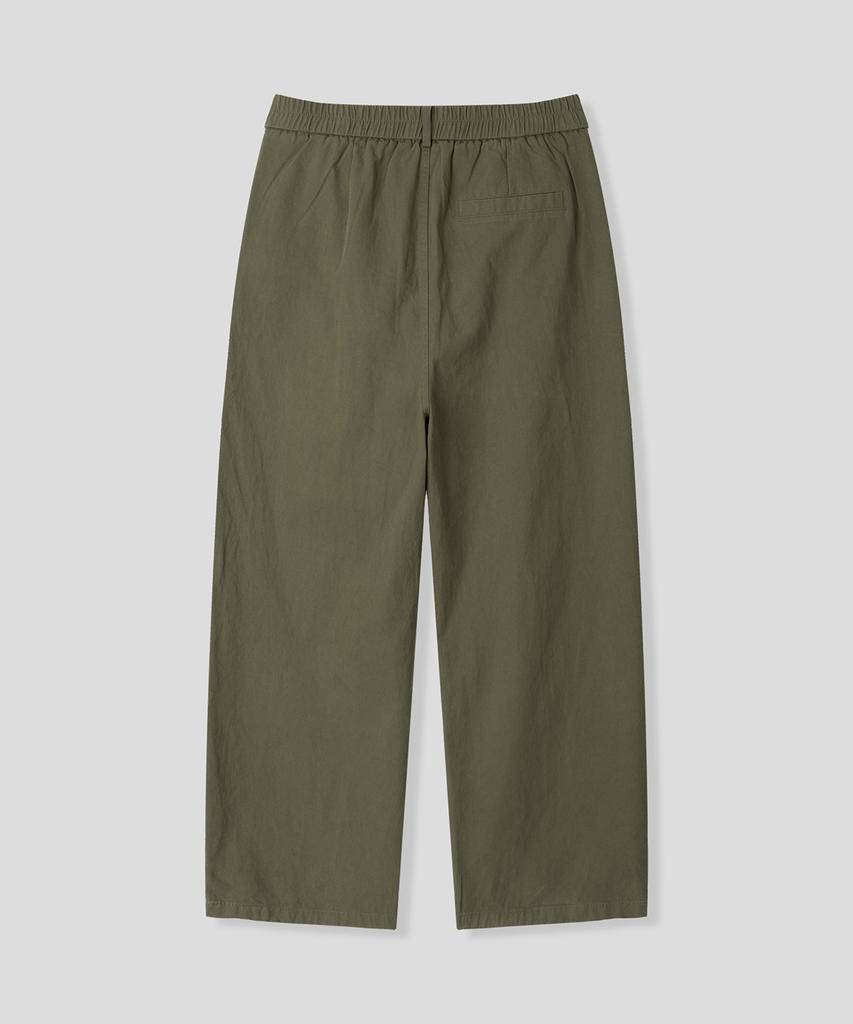BLACK MOMENT Comfort Wide Cotton Elastic Waist Pants [Khaki]