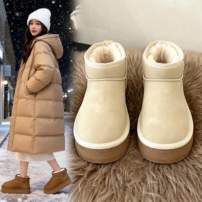 Женские легкие зимние утепленные флисовой подкладкой сноубутсы на массивном каблуке, нескользящие, повседневные, спортивные, из замши и хлопка