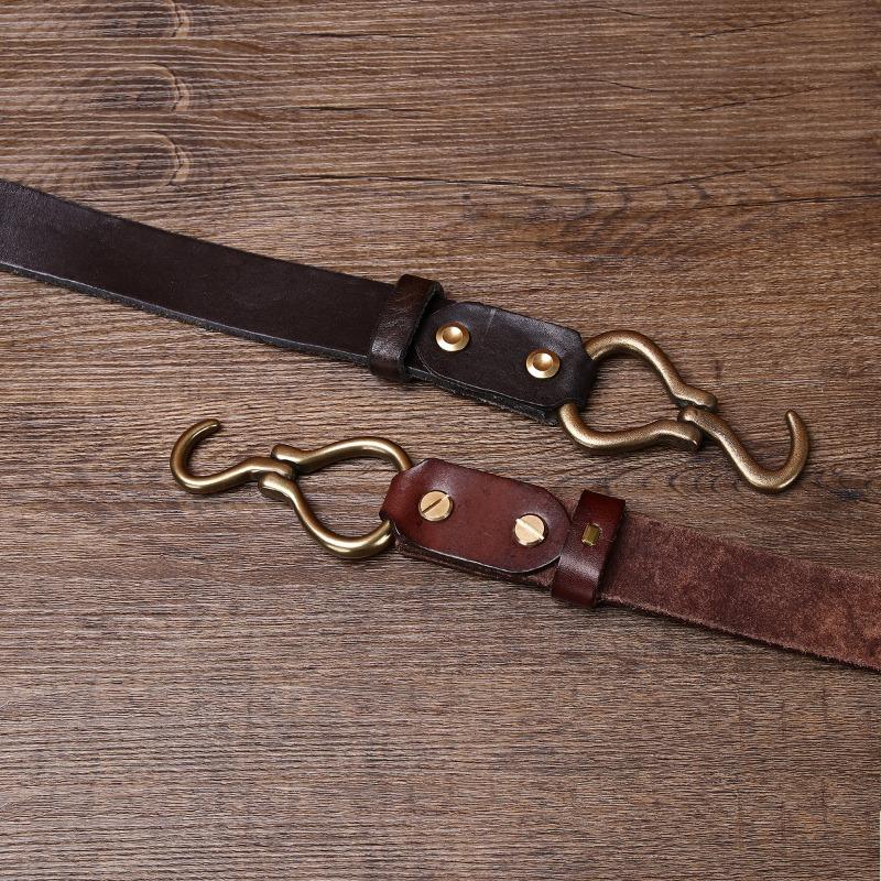 Кожаный ремень из утолщенной растительной дубленой коровьей кожи, мужской кожаный ремень с крючком в стиле ретро из меди, модный мужской ремень для брюк