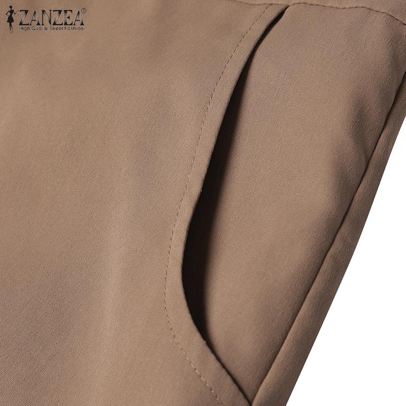 ZANZEA Summer Casual V-neck Short Sleeve Tunic Waist Shirt Dress