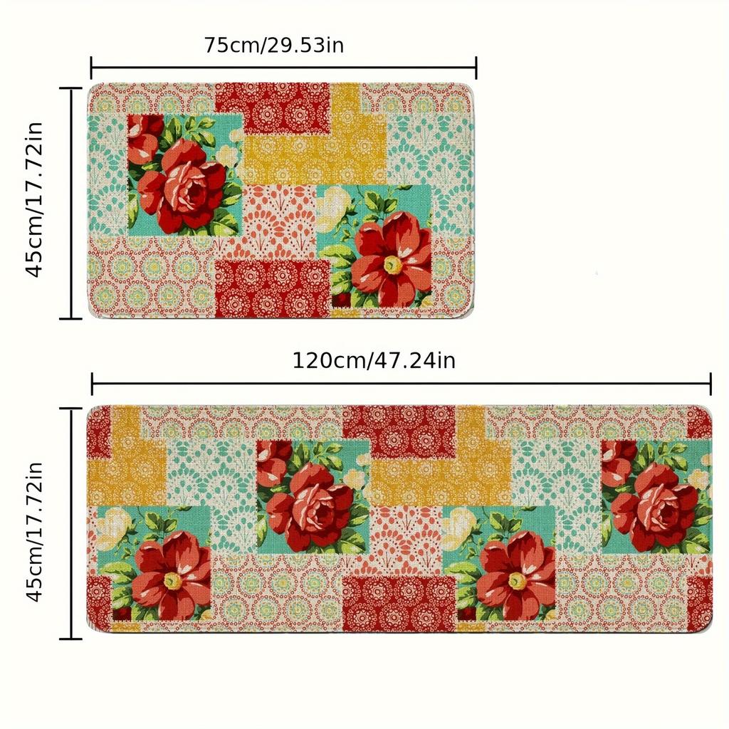 1Pcs Anti Fatigue Kitchen Rugs, Floral Print Waterproof Non-Slip Thick Cushioned Kitchen Mat Heavy Duty Comfort Standing Mat for Kitchen