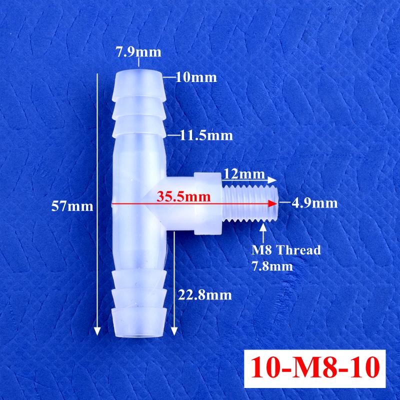 10Pcs/lot M6~M12 Male Thread Tee Connector 2~10mm 3-Ways Connectors Aquarium Tank Hose Pagoda Joints Air Pump Adapter Garden Water Pipe Joint