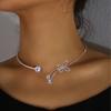 Elegant Rhinestone Butterfly Split Collar Necklace, Luxury Simple Design Full Rhinestone Necklace, Adjustable Collar Bone Chain Jewelry