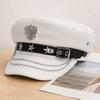 Круглая плоская кепка в стиле панк для взрослых женщин, берет из ПУ-кожи с двойной цепочкой и заклепками, для создания концертного образа