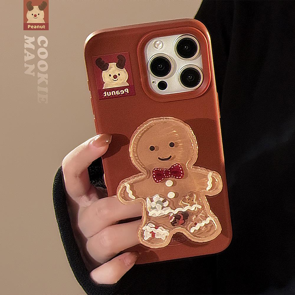 Gingerbread Man Shaking Stand Iphone17 Mobile Phone Case Apple 15promax Christmas Cartoon 14 Suitable for 13 Soft