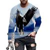 Long Sleeve Round Neck Men's Clothing T-shirt 3D White Eagle Print Graphic T-shirts Casual New Men's Fashion Streetwear Y2K Tops