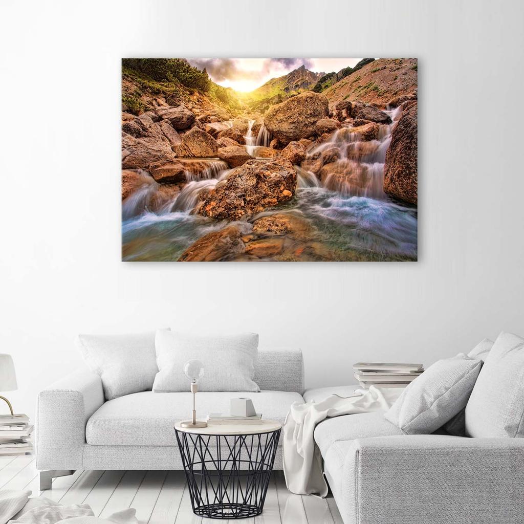 Canvas Print Waterfall Mountains Stone