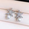 Crystal Starfish Pearl Stud Earrings Ocean Style Starfish Starfish Ear Studs  Ladies
