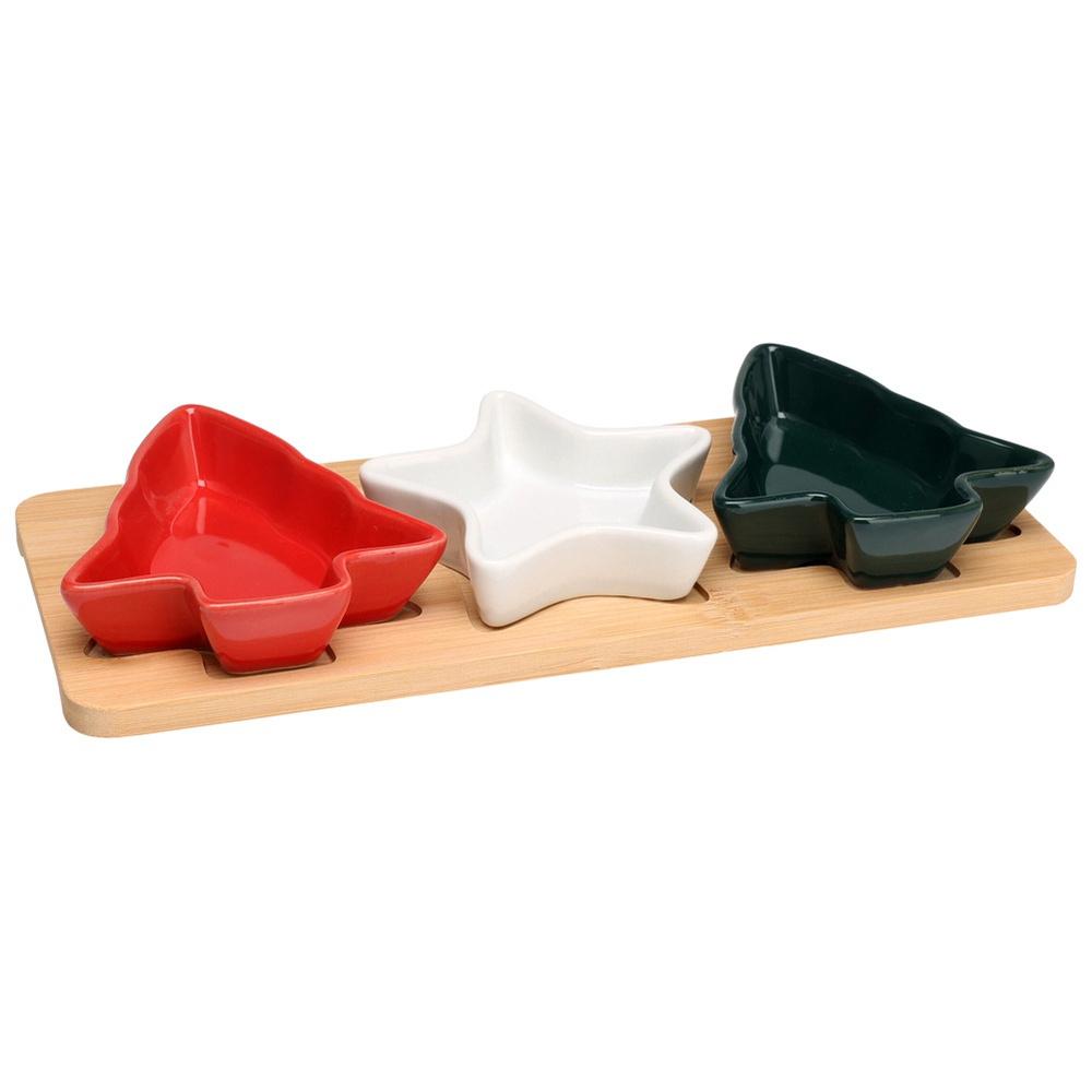 Porcelain snack bowls on a tray, 4 pieces.