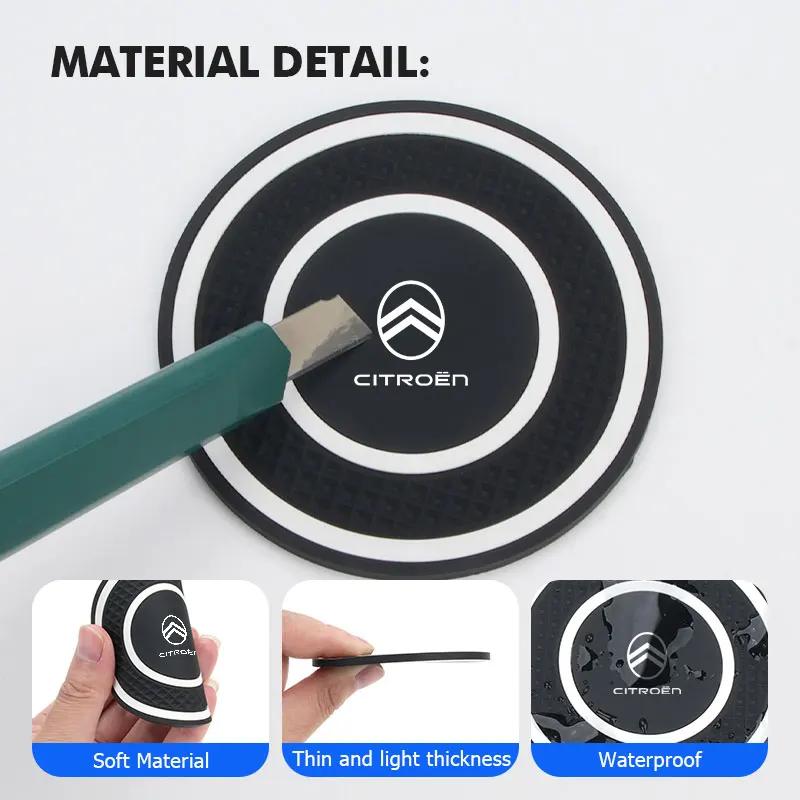 OCDK9 2pcs Car Anti Slip Insert Mat Coaster Water Cup Slot Decorate Pad For Citroen C5 C1 C2 C6 C4L DS3 DS4 DS5 C-Elysee Grand