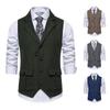 Men's Retro Lapel Chain Vest Fashion Herringbone Coarse Tweed Pockets Suit Vest British Casual Vintage Gentleman Leisure Party