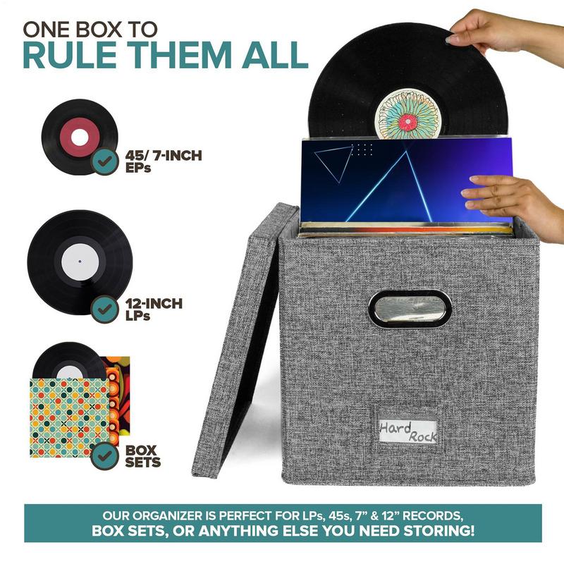 Коробка для хранения виниловых пластинок с крышкой и ручками, портативная, складная, органайзер для хранения LP-альбомов, вмещает более 50 пластинок