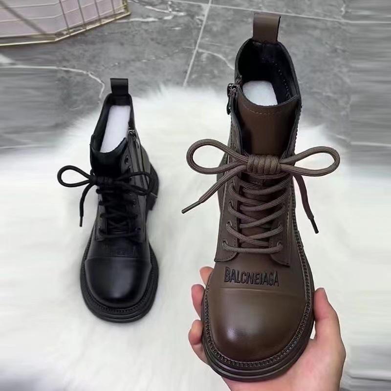 2024 Модные женские ботинки с круглым носком на платформе, нескользящие кожаные ботинки на шнуровке, повседневные ботинки для активного отдыха, Botas Mujer