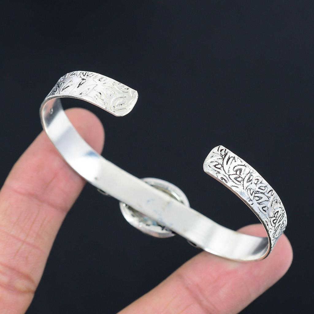 Gift For Her 925 Silver Natural Abalone Shell Bangle Crescent Moon Adjustable