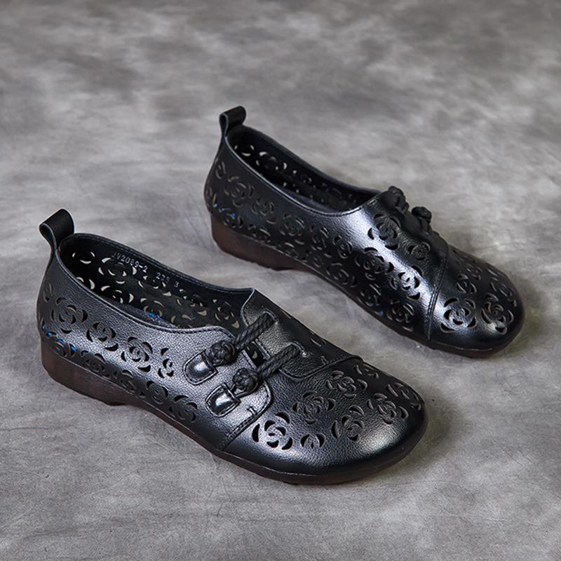 Shoes New Sandals Women's Summer Breathable Hole Shoes First Layer Cowhide Mother Flat Non-slip Leather Shoes Retro Women's Shoes