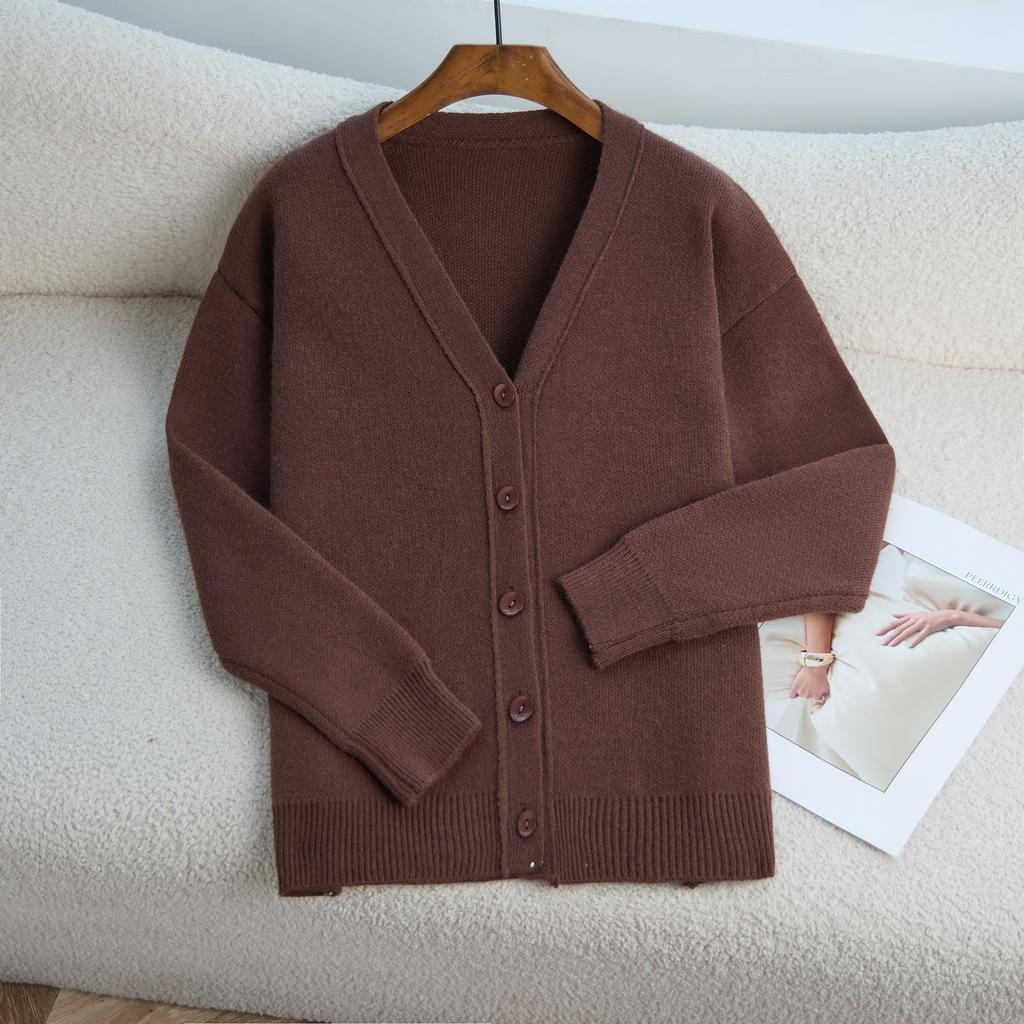 Single-breasted Knitted Cardigan Jacket Loose Long-sleeved Warm Top