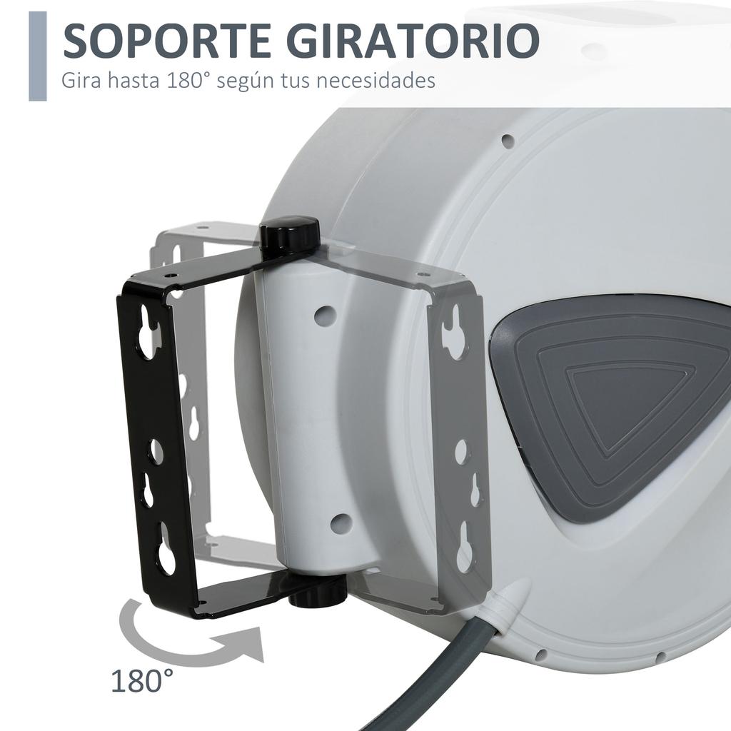 Automatic Compressed Air Hose Reel, 15m, 1/4" BSP Connector, 180 Degree Rotating Wall Mount, Grey