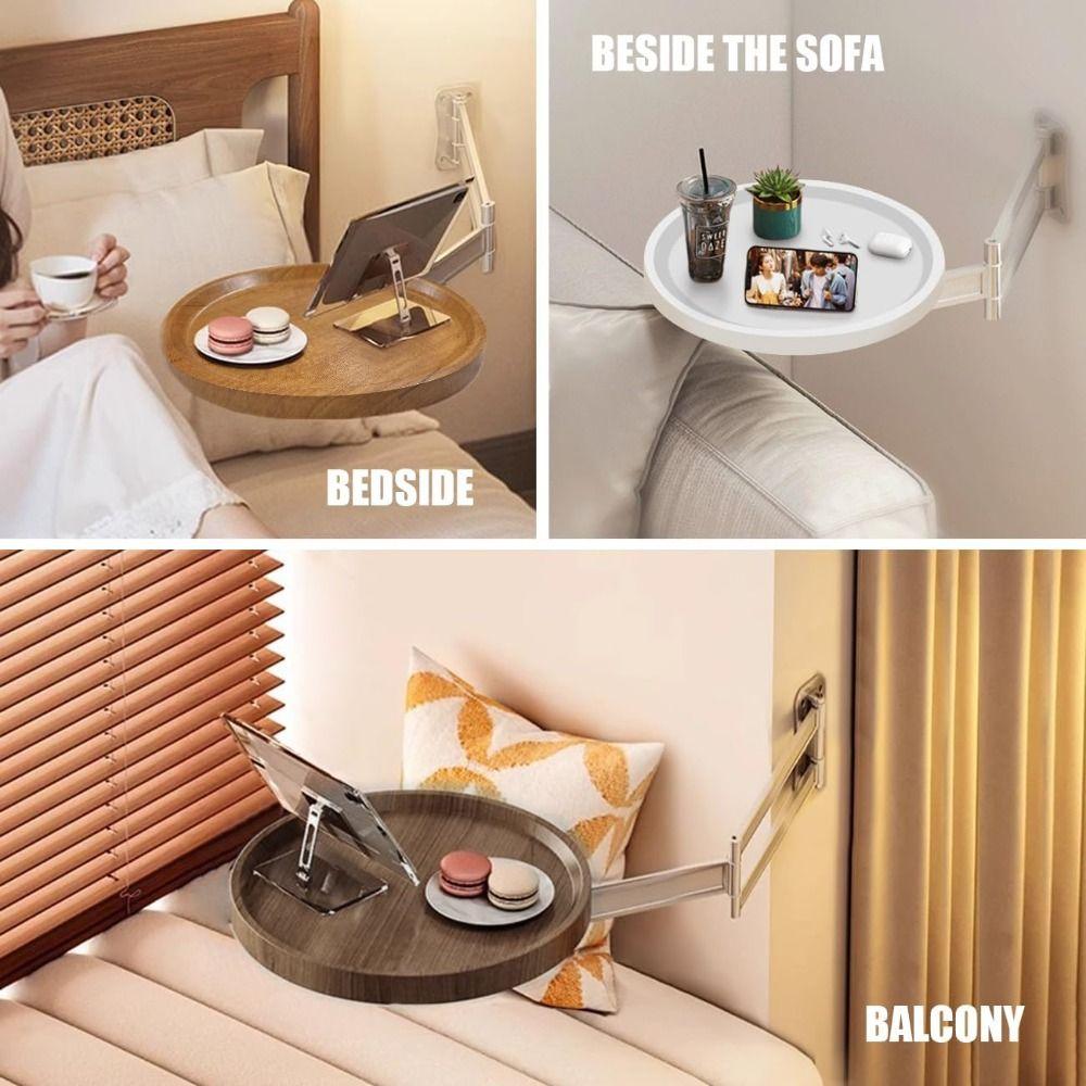 White Wall Mounted Folding Table 720°Adjustable Floating Round Tray Balcony Bay Window