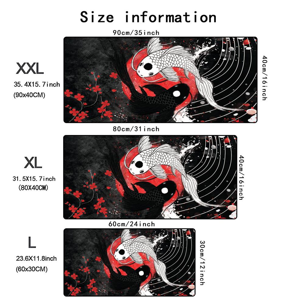 Japanese Koi Design Mouse Pad XXL Large Desk Mat Gaming Office Anti Slip Rubber Base Keyboard Mat Durable Computer Accessories