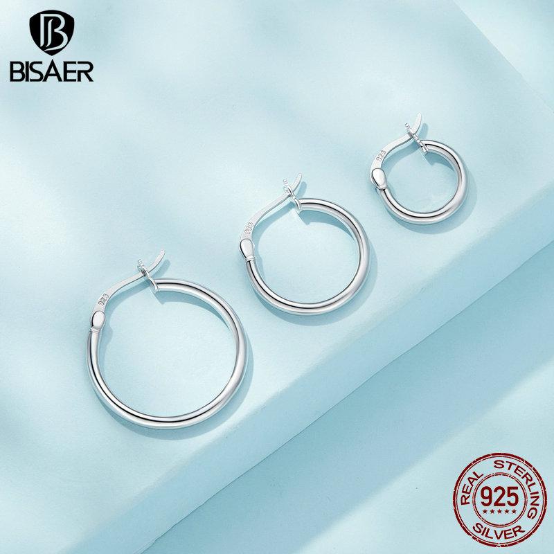 Bisaer Легкие серьги-кольца из стерлингового серебра 925 пробы, гипоаллергенные женские серьги-кольца с платиновым покрытием 14–24 мм
