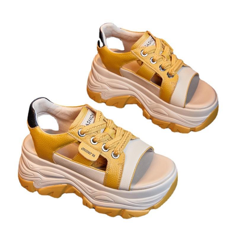 Женские летние сандалии на толстой подошве, с внутренней платформой, с закрытым носком, повседневные, на наклонном каблуке, римские спортивные сандалии из спилка