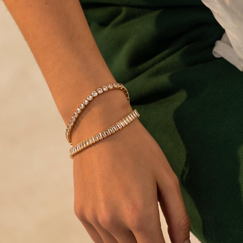 New AAA Cubic Zirconia Stone Tennis Bracelets Gold Stainless Steel Metal Chain Bracelet for Women Punk Hip Hop Jewelry