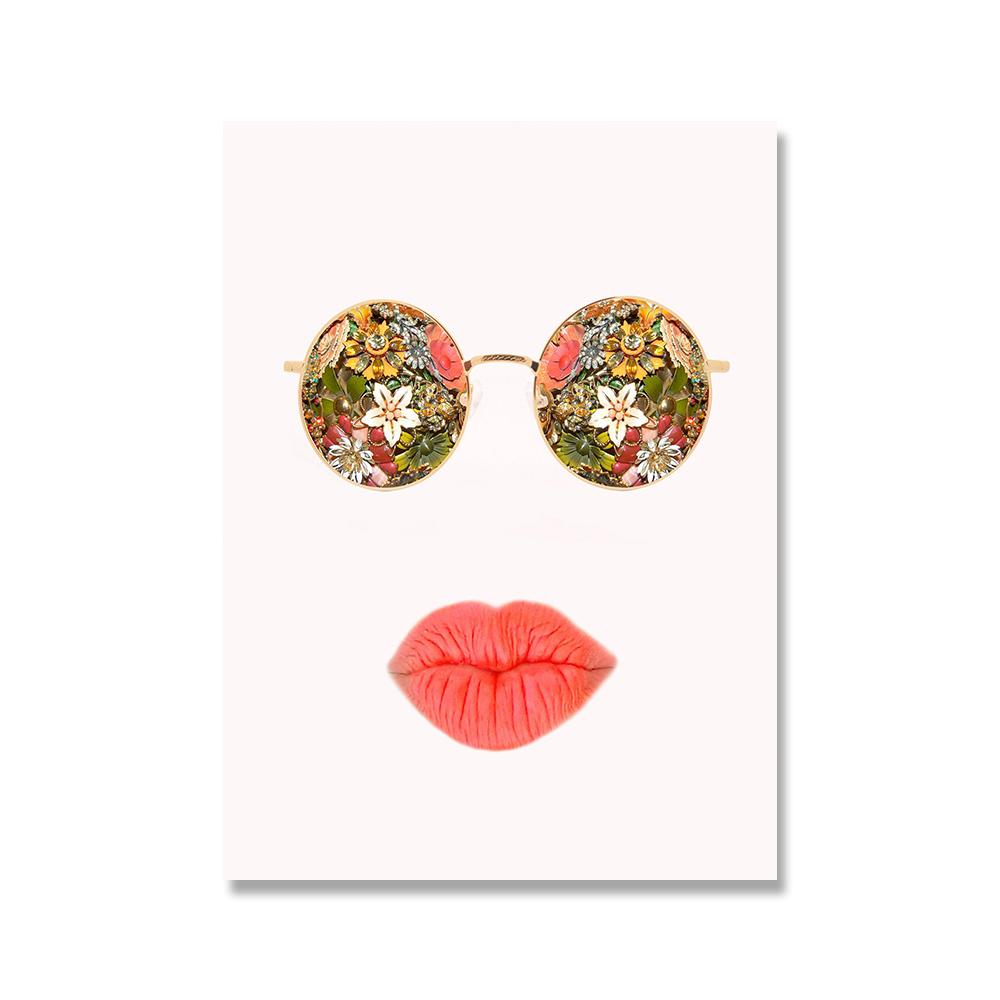 Hippie Sunglasses Wall Art Bohemian Red Lip Poster Boho Shabby Chic Teen Fashion Home Colorful Sexy Kiss For Girls Room Decor No Frame
