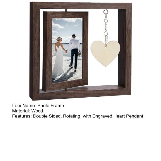 Фоторамка, двухсторонняя вращающаяся деревянная фоторамка с выгравированным сердечком, подарок для папы, мужа, друга