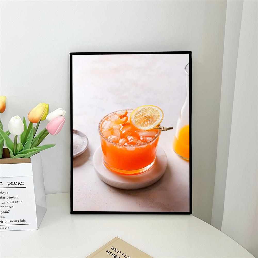 1pc Cartoon Fruit Juice Mojito Aperol Spritz Vintage Poster Self-adhesive Art Poster Waterproof Paper Sticker Wall Decor